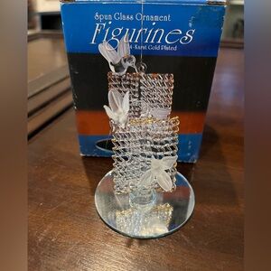 Spun Glass Ornament Figurine Hummingbird with 24 Karat Gold Accents